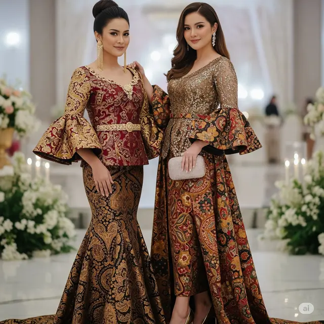 Batik Kombinasi Brokat Lengan Terompet Anggun. Foto: Gemini