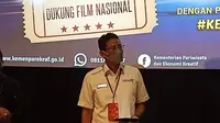 Menparekraf Sandiaga Uno hadiri jumpa pers kampanye Kembali ke Bioskop di Metropole XXI, Senin, 12 April 2021. (Liputan6.com/Dinny Mutiah)