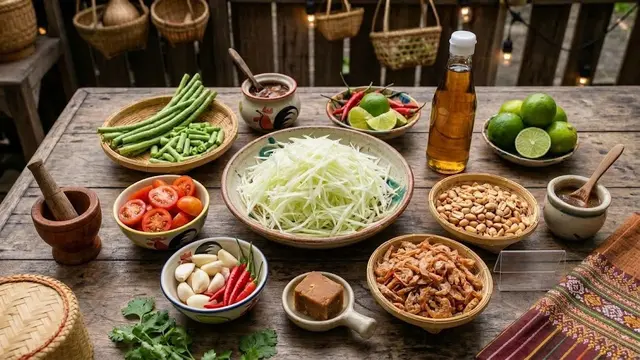 Ilustrasi resep salad pepaya muda ala Thailand