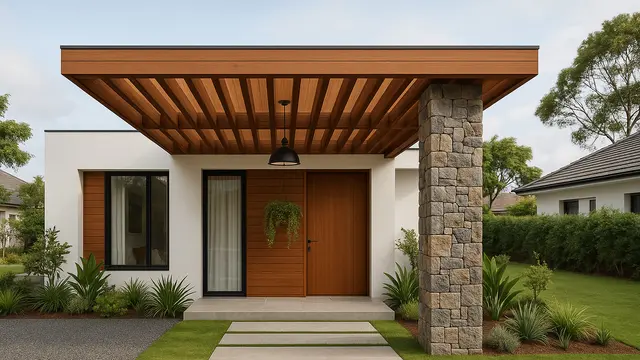 Desain Rumah Minimalis dengan Kanopi Kayu/Ilustrasi gambar oleh AI