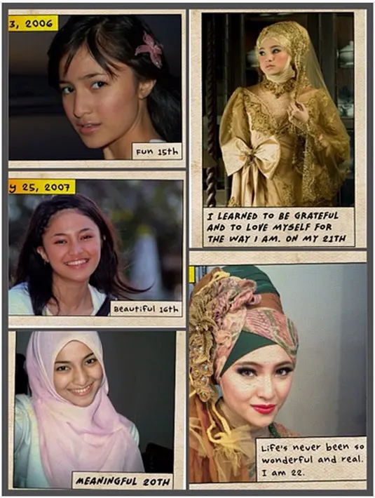 "Growing up is beautiful, wonderful, meaningful." potret pemeran Marsha dalam film The Secret saat usia 15 tahun hingga berhijab. (Instagram/marshanda99)