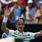 Petenis Swiss Roger Federer lolos ke semifinal Australia Open 2016 usai mengalahkan Tomas Berdych dari Republik Ceko, Selasa (26/1/2016). (Liputan6.com/REUTERS/Thomas Peter)