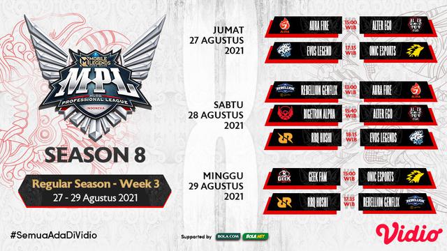 Jadwal dan Live streaming MPL Indonesia Season 8 Pekan Ini di Vidio, 27-29 Agustus 2021