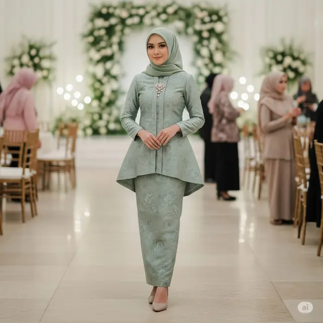 Setelan Kebaya Brokat & Rok High-Waist