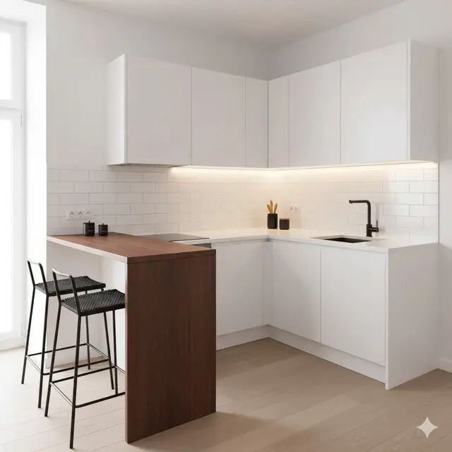 Dapur dengan Meja Bar Mini