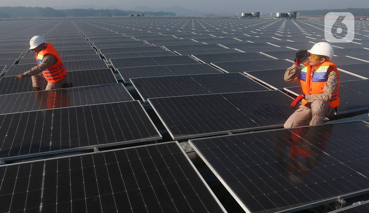 PLTS terapung ini membentang di area seluas 200 hektar yang dibangun dalam 13 blok dengan lebih dari 340.000 solar panel. (merdeka.com/Arie Basuki)