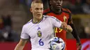 Duel Belgia vs Swedia sejatinya sempat dimainkan hingga babak pertama berakhir dengan skor sementara 1-1. (AP Photo/Geert Vanden Wijngaert)
