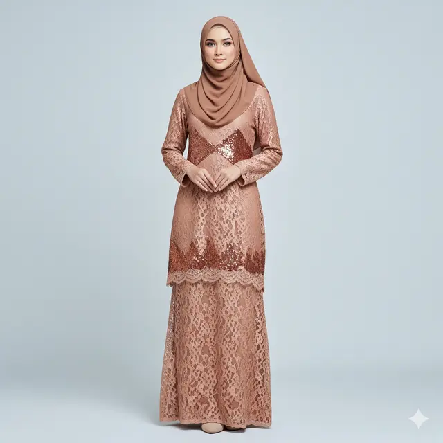 Gamis Pesta Kombinasi Brokat Full Payet. (via Gemini)