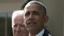 Presiden AS Barack Obama memberikan pidato kemenangan Donald Trump pada Pilpres AS di Gedung Putih, Washington, DC (9/11). Dalam pidatonya Obama berharap Trump  dapat sukses mempersatukan dan memimpin negeri AS. (AFP PHOTO/NICHOLAS KAMM)