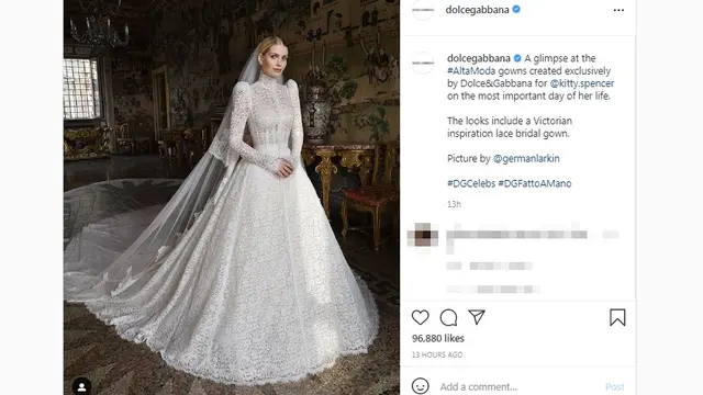 Keindahan Gaun Pernikahan Keponakan Putri Diana Rancangan Dolce and Gabbana