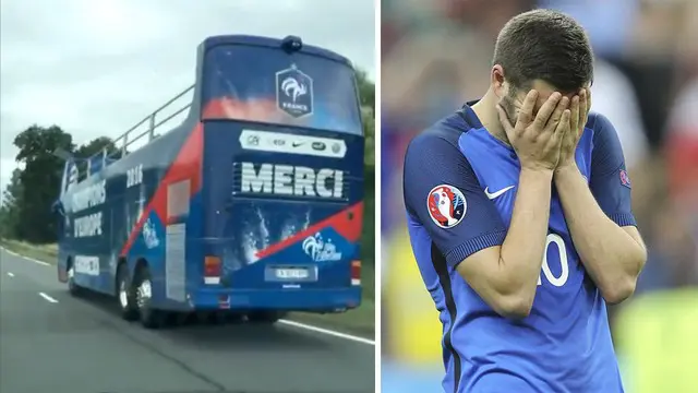 Video bus tingkat untuk perayaan timnas Prancis pulang tanpa ada pemain diatasnya karena Prancis dikalahkan oleh Portugal pada Euro 2016.