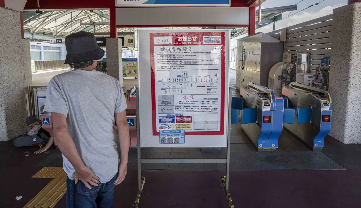 Sebelumnya, peringatan tsunami dikeluarkan untuk sejumlah pulau di Pasifik, Rusia, dan Jepang pasca gempa yang mengguncang lepas pantai Semenanjung Kamchatka, Rusia, pada Rabu (30/7/2025) pagi. (Yuichi YAMAZAKI/AFP)