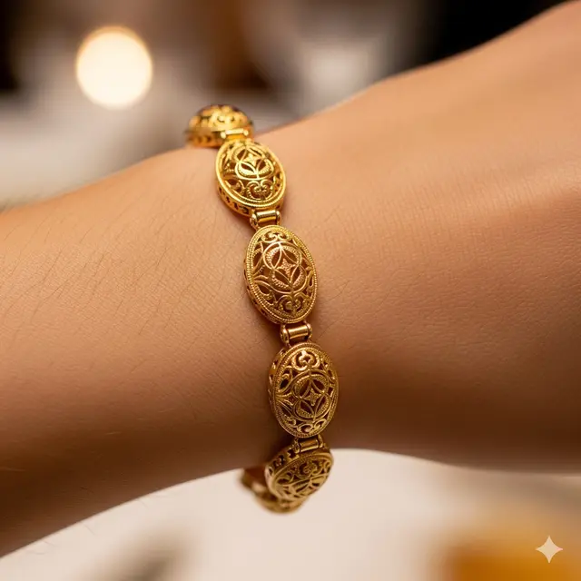 Gelang Rantai Oval dengan Ukiran Halus