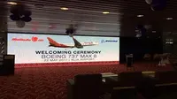 Maskapai penerbangan Malindo Air menggelar penerbangan perdana pesawat Boeing 737 Max 8 di Kuala Lumpur International Airport, Senin (22/5/2017).(Liputan6.com/Vina Muliana)
