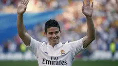 Real Madrid resmi memperkenalkan pemain terbarunya, James Rodriguez di Stadion Santiago Bernabeu, Selasa (22/7/14). (REUTERS/Juan Medina)