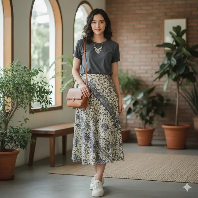 Model Baju yang Cocok dengan Rok Batik Midi