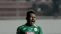 Ekspresi&nbsp;Ricky Cawor setelah membobol gawang Bali United dalam lanjutan BRI Liga 1 2022/2023 di Stadion Maguwoharjo, Kabupaten Sleman, Jumat (7/4/2023) malam WIB. (Dok. PSS Sleman)