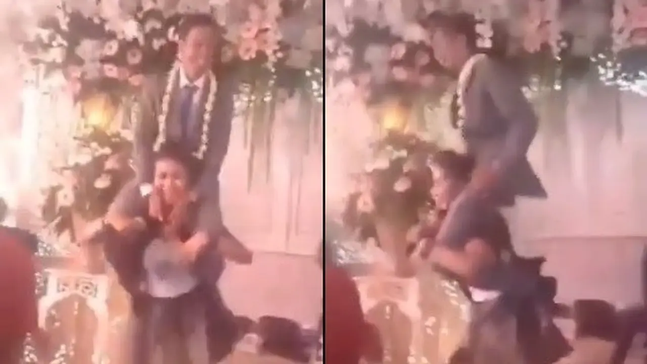 biduan gendong pengantin pria (foto: twitter)
