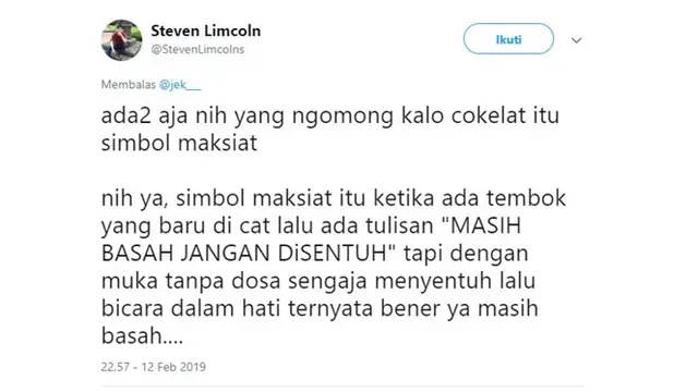 Curahan cokelat itu maksiat (Sumber: Twitter)