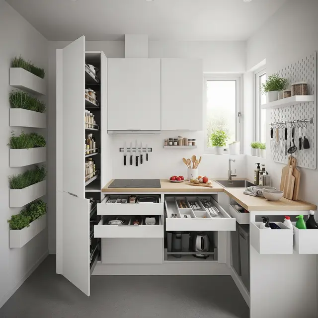 Ide Dapur Minimalis 3x2 dengan Banyak Tempat Penyimpanan (AI Generated)