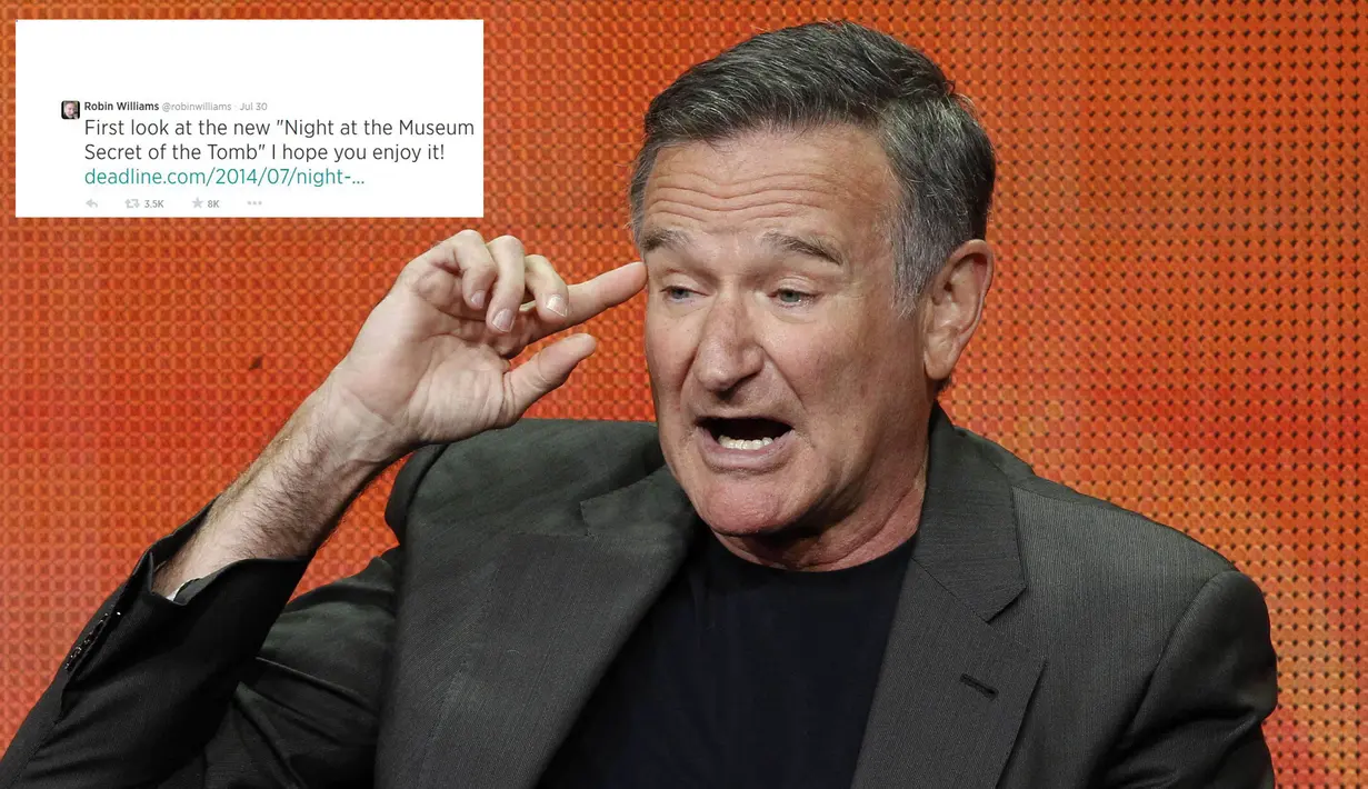 Pada tanggal 30 Juli 2014, bintang film 'Mrs. Doubtfire'itu menuliskan tweet tentang film terbarunya,'Night at the Museum: Secret of the Tomb'. (REUTERS/Mario Anzuoni/Files)