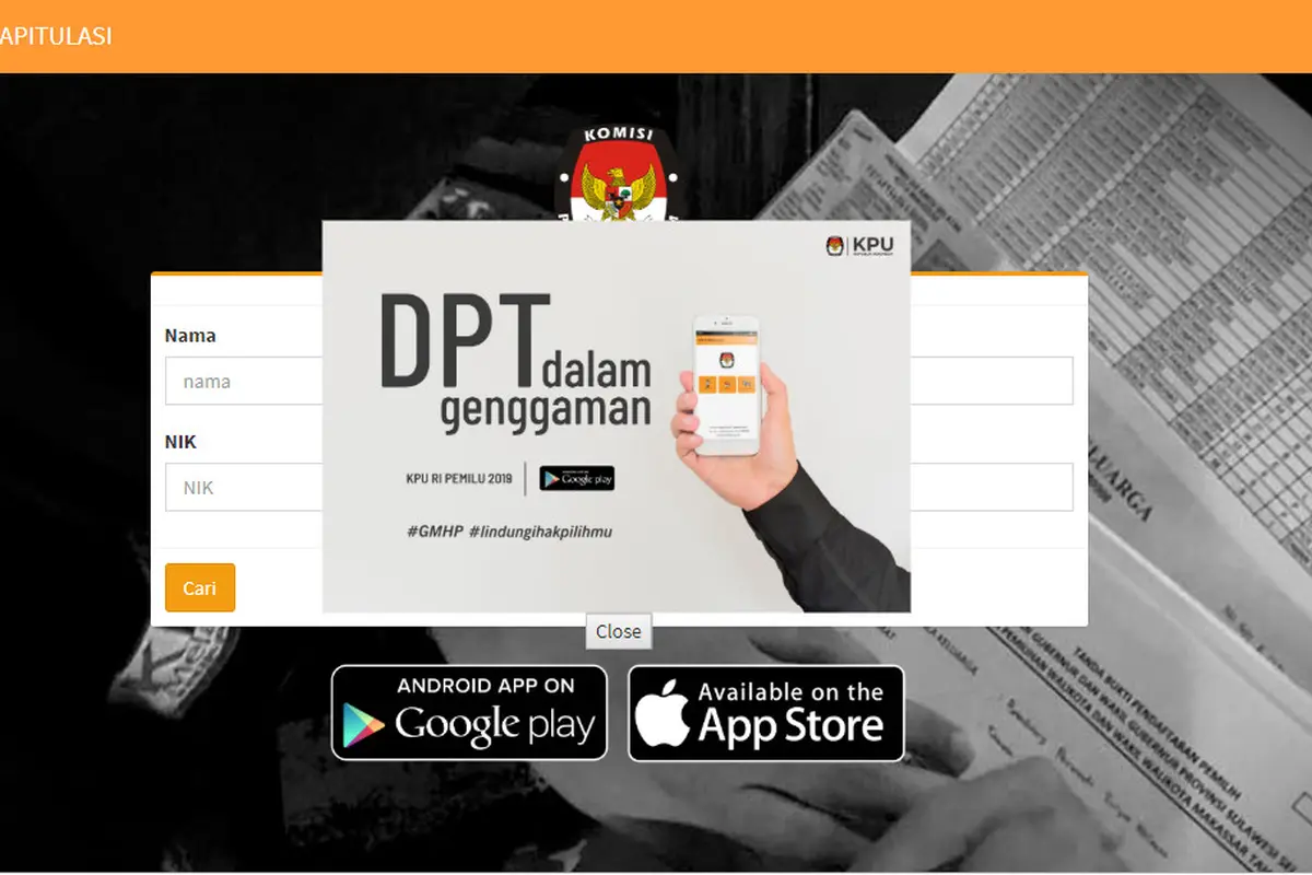 Komisi Pemilihan Umum (KPU) merilis situs Data Pemilih Tetap (DPT) Pilpres 2019.