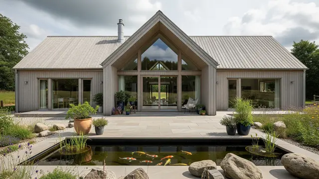 Desain Rumah Desa dengan Kolam Ikan Depan Teras