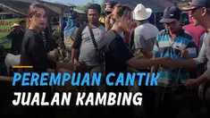 Seorang perempuan cantik jualan kambing di pasar.