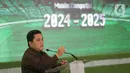 Ketua Umum PSSI, Erick Thohir mengungkapkan bahwa pada gelaran Pegadaian Liga 2 Indonesia musim 2024/2025 ada peraturan baru yang mewajibkan klub untuk memainkan pemain U-21 berlabel Timnas Indonesia. (Liputan6.com/Helmi Fithriansyah)