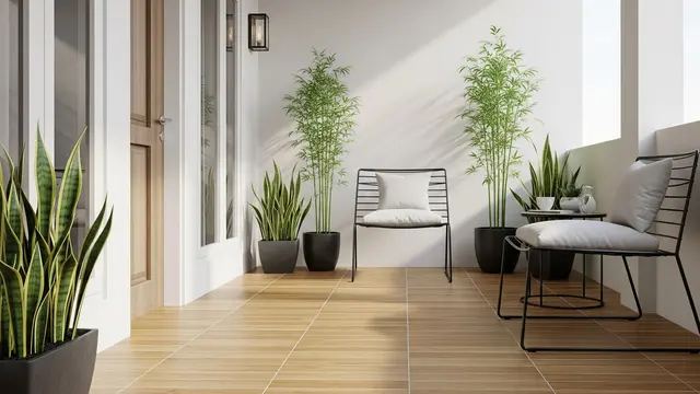 Teras Minimalis dengan Keramik Plank Style