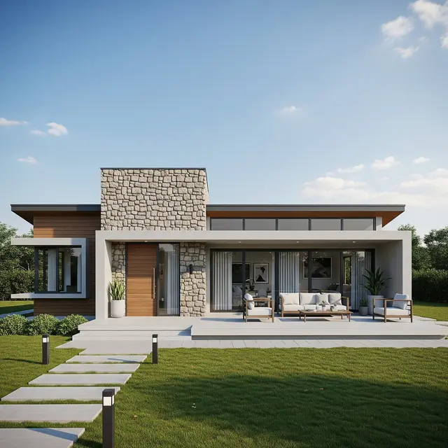 Desain Rumah Tipe 45 di Tanah Lebar Konsep Modern Sederhana