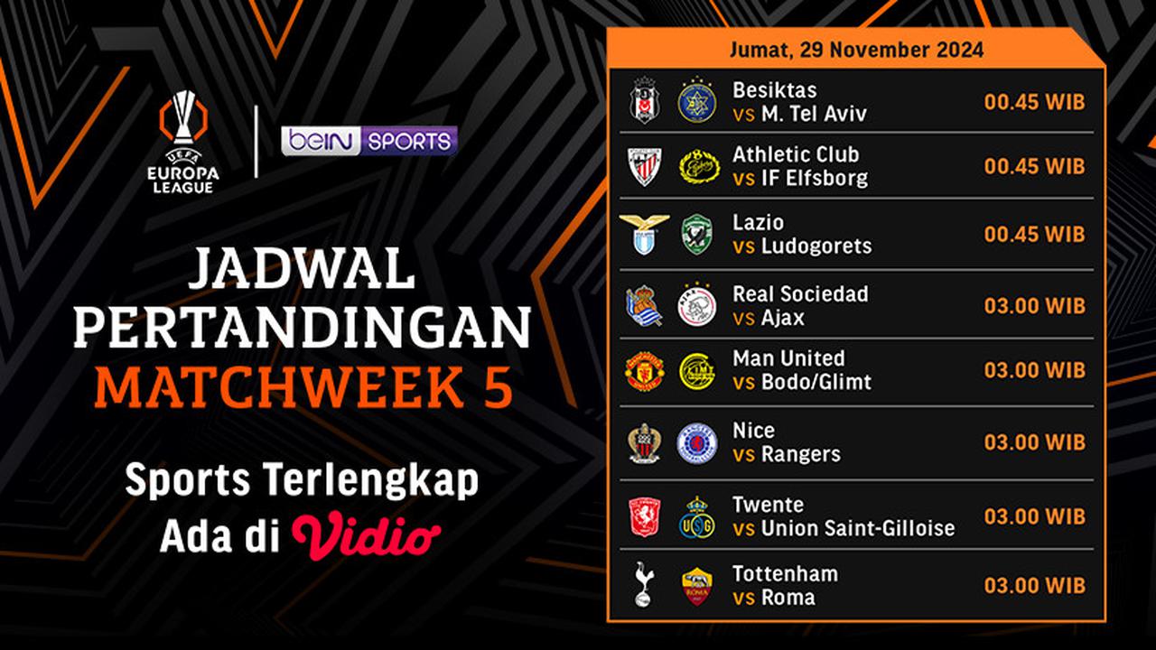 Jadwal Liga Europa 2024/2025 Matchweek 5