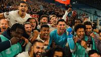 Momen Lille merayakan kemenangan bersejarah atas AS Roma di ajang Liga Europa 2025/2026. (X/Lille)