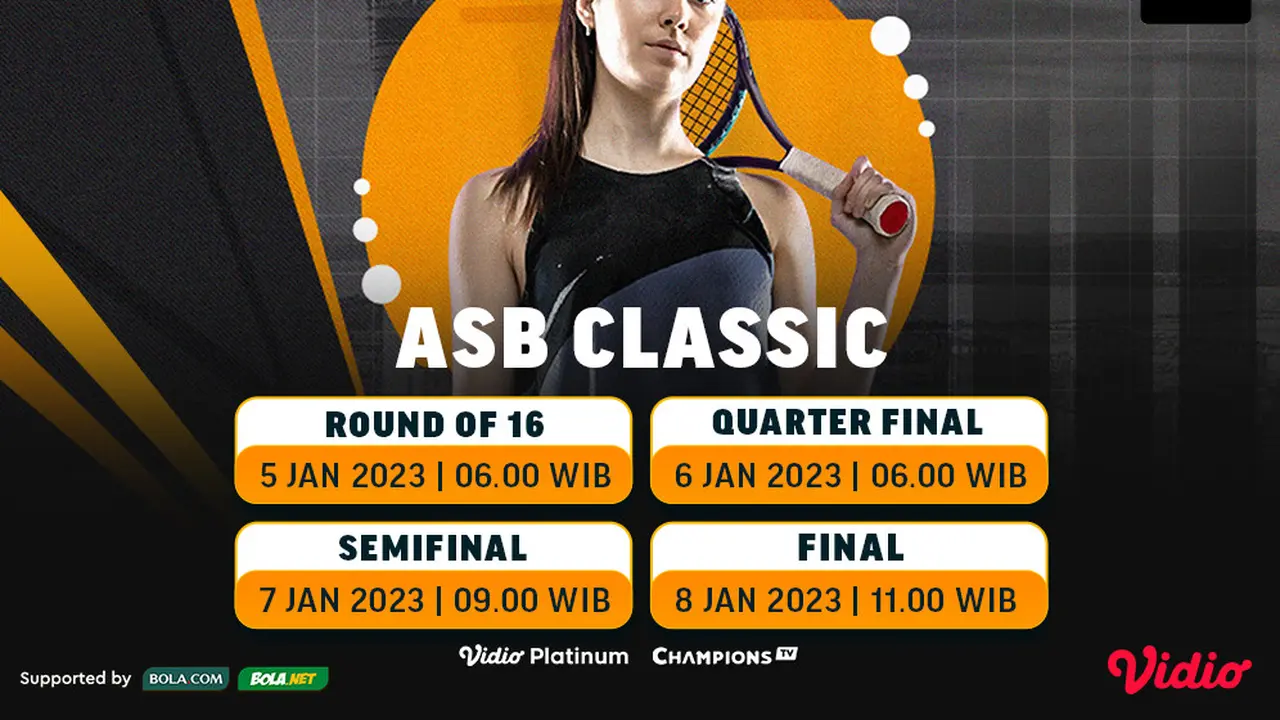 Jadwal dan Live Streaming WTA 250 ASB Classic di Vidio, 6-8 Januari 2023