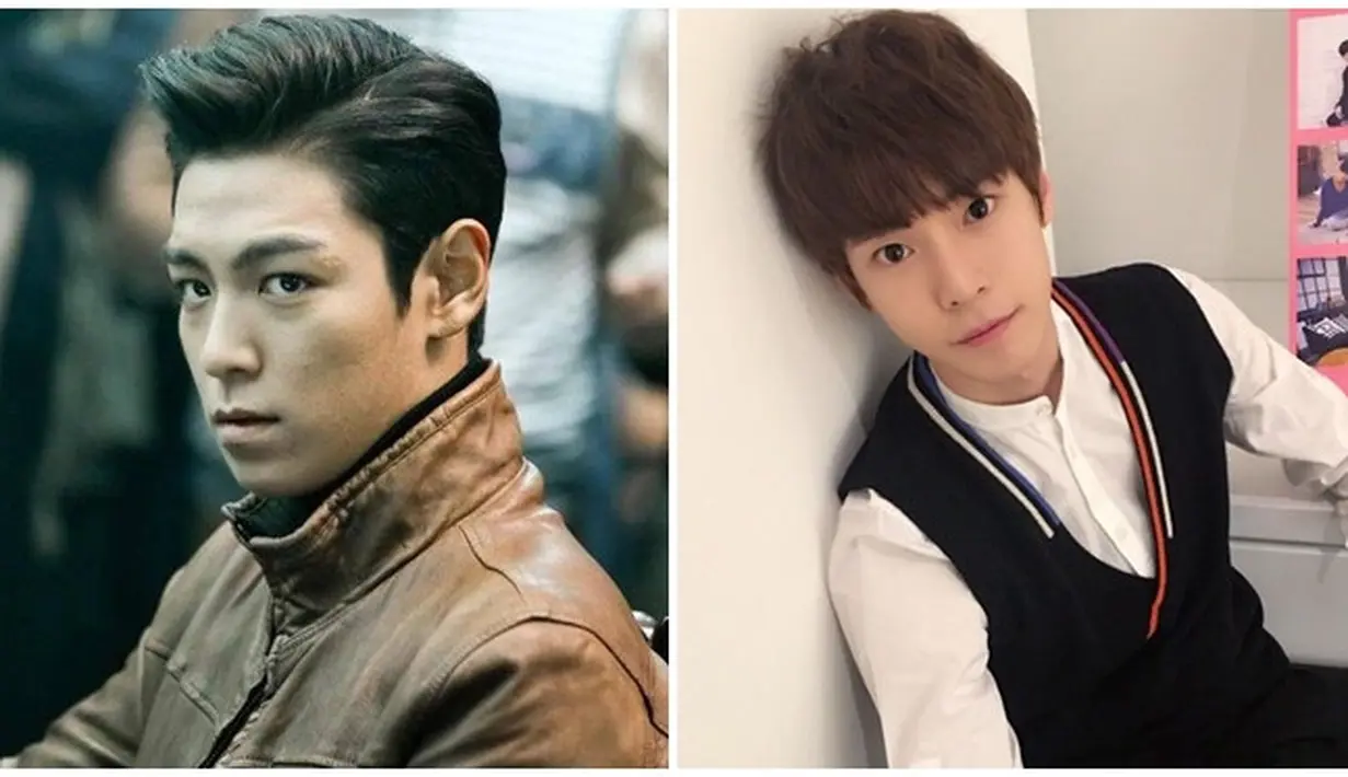 T.O.P BigBang dan Doyoung NCT punya wajah yang benar-benar mirip. Dua cowok tampan ini punya rahang yang tajam. (Foto: Bintang Pictures)