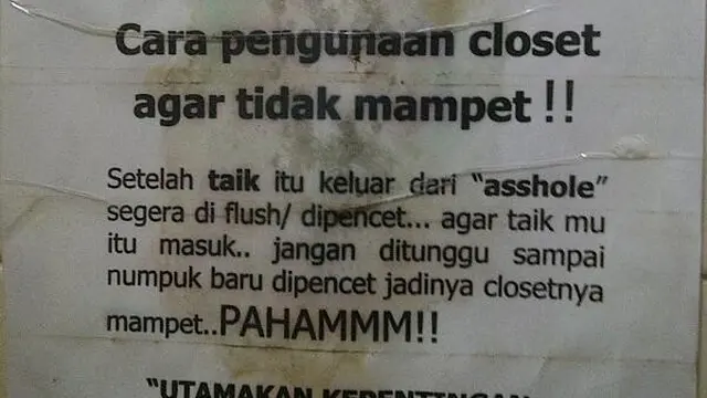 6 Tulisan Bahasa Inggris di Toilet Umum Ini Nyeleneh, Bikin Tepuk Jidat