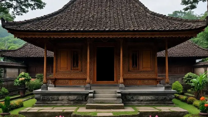 Ilustrasi Rumah Tradisional Jawa Listrik (Sumber Gambar: Meta AI)