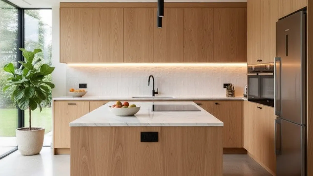 Ilustrasi Dapur Kayu Natural dengan Sentuhan Modern (Sumber: Gemini AI)