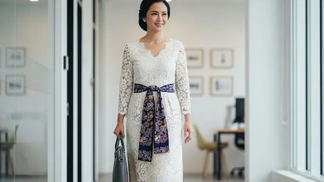 Dress Brokat dengan Aksen Batik di Kerah atau Pinggang
