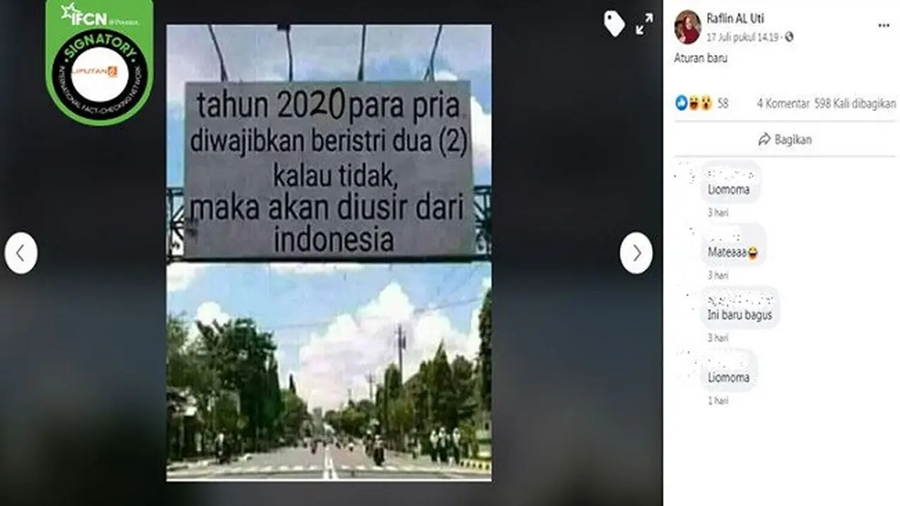 Gambar Tangkapan Layar Kabar Hoaks Tentang Aturan Perkawinan
