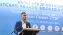 Ketua Umum Akuatik Indonesia, Anindya Bakrie, memberi sambutan saat Rakernas Akuatik Indonesia di Hotel Arya Duta, Jakarta, Sabtu (28/2/2026). (Bola.com/M Iqbal Ichsan)