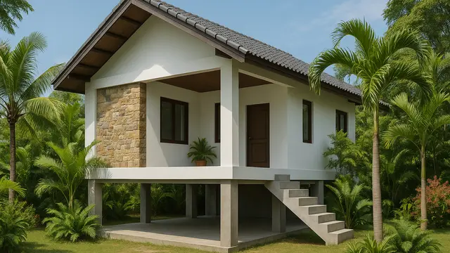 Rumah Sederhana dengan Pondasi Tinggi yang Asri (Foto: ChatGPT)