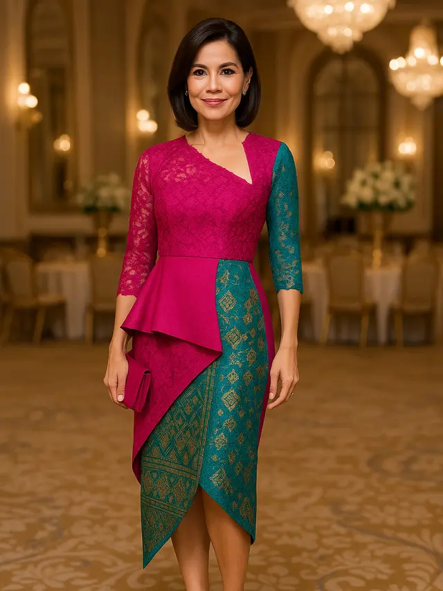 Model Dress Brokat Kombinasi Songket Mewah untuk Ibu-ibu 40 Tahun