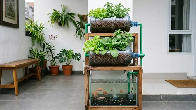 desain kebun sayur mini dari galon bekas untuk teras rumah