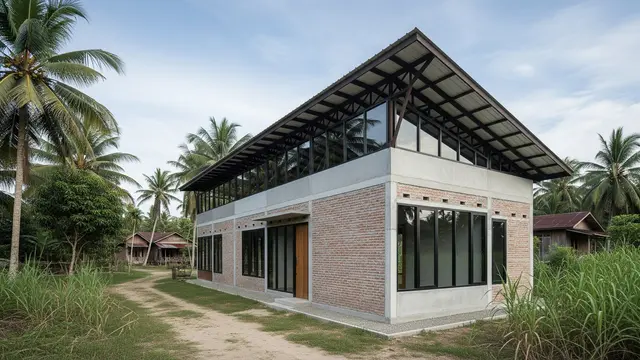 Model Rumah Desa dengan Atap Miring Satu Arah