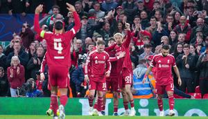 Gol-gol kemenangan Liverpool dicetak Dominik Szoboszlai pada menit ke-25, Hugo Ekitike menit ke-51, Ryan Gravenberch menit ke-53, dan Mohamed Salah menit ke-62. (AP Photo/Jon Super)