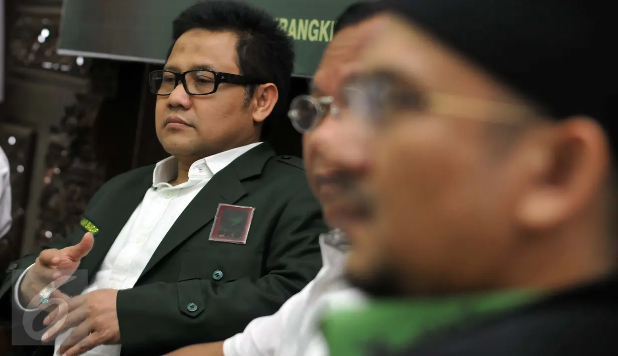 Ketua Umum DPP Partai Kebangkitan Bangsa (PKB) Muhaimin Iskandar saat acara persiapan Musyawarah Kerja Nasional (Mukernas) PKB, Jakarta, (2/2). Mukernas akan mengusung tema Holopis Kuntul Baris. (Liputan6.com/JohanTallo)