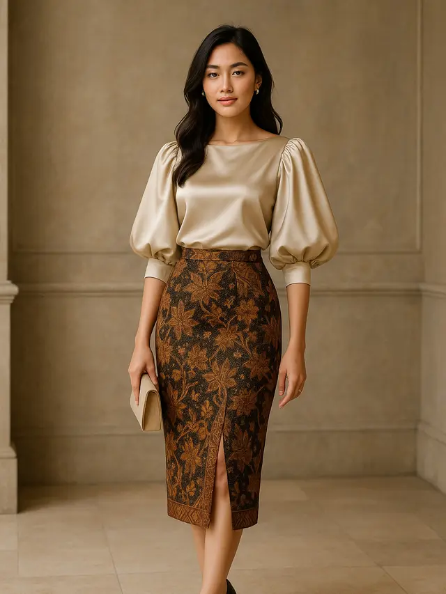Model Padupadan Rok Span Batik Belah Samping