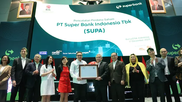 Pencatatan perdana saham PT Super Bank Indonesia Tbk (SUPA), Rabu, (17/12/2025). (Foto: BEI)