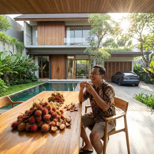 Makan rambutan di rumah (Gemini AI)